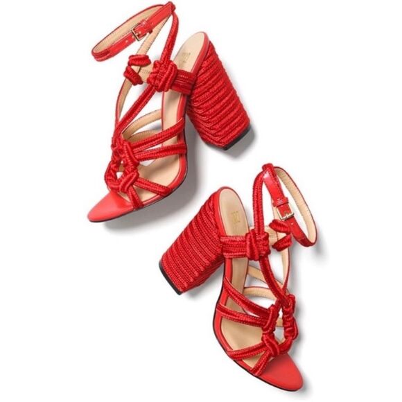 CAbi Tiptoe Hibiscus Red Knotted Rope Ankle Strap Sandals Size 7 - Picture 1 of 16